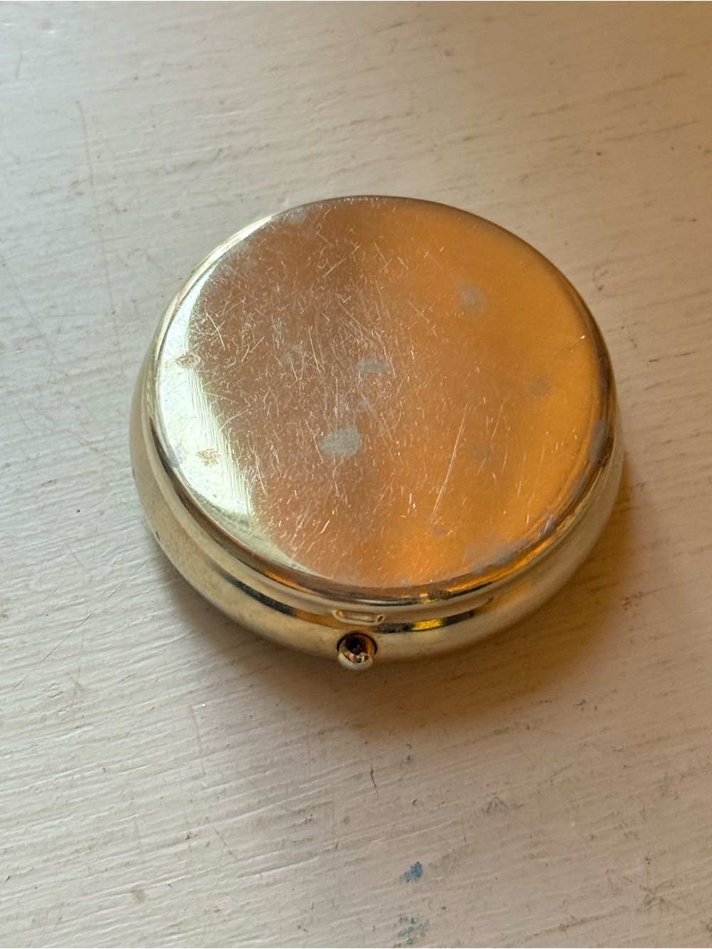 Gold Round Metal Pocket Pill Box 3 Compartment 2”